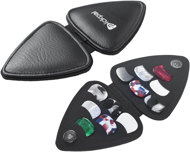 RockCheems Guitar Pick Holder Case, PU Leather Guitar Pick Bag, with 12 pcs Celluloid and 6 pcs Metal Guitar Picks - Image 1